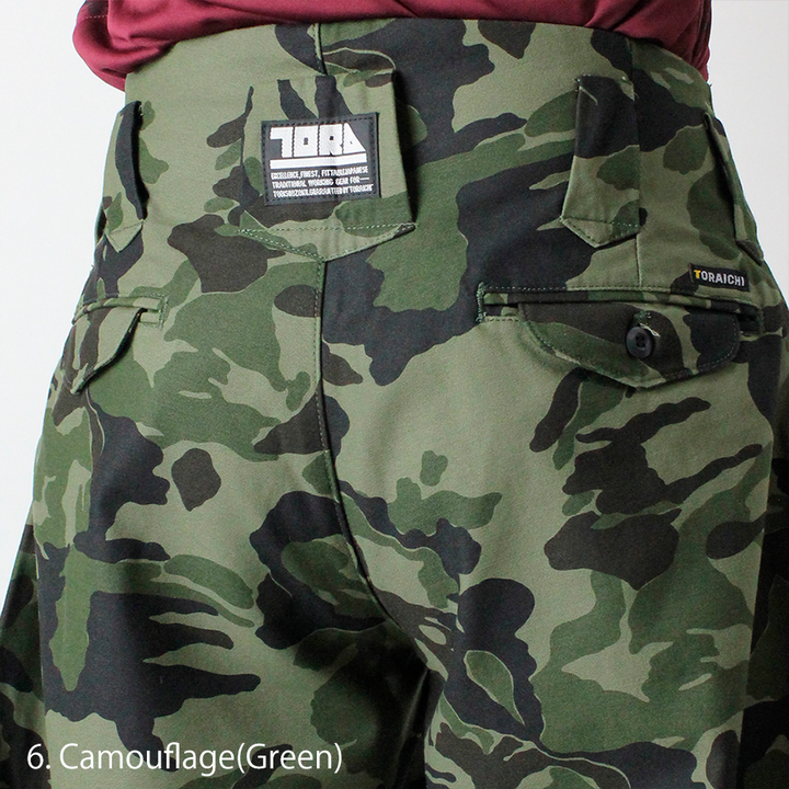 Japanese Hachibu pants with extended silhouette