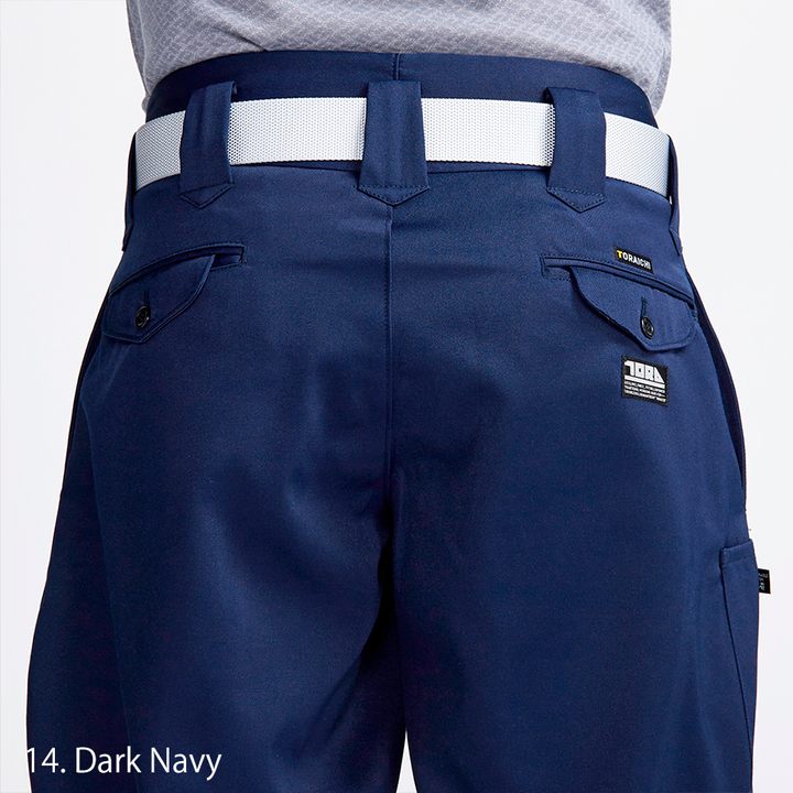 Back pocket and waistband view of Toraichi navy tobi pants
