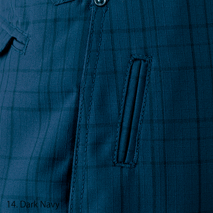 Checked navy Toraichi tobi pants with horse riding cut and slim taper