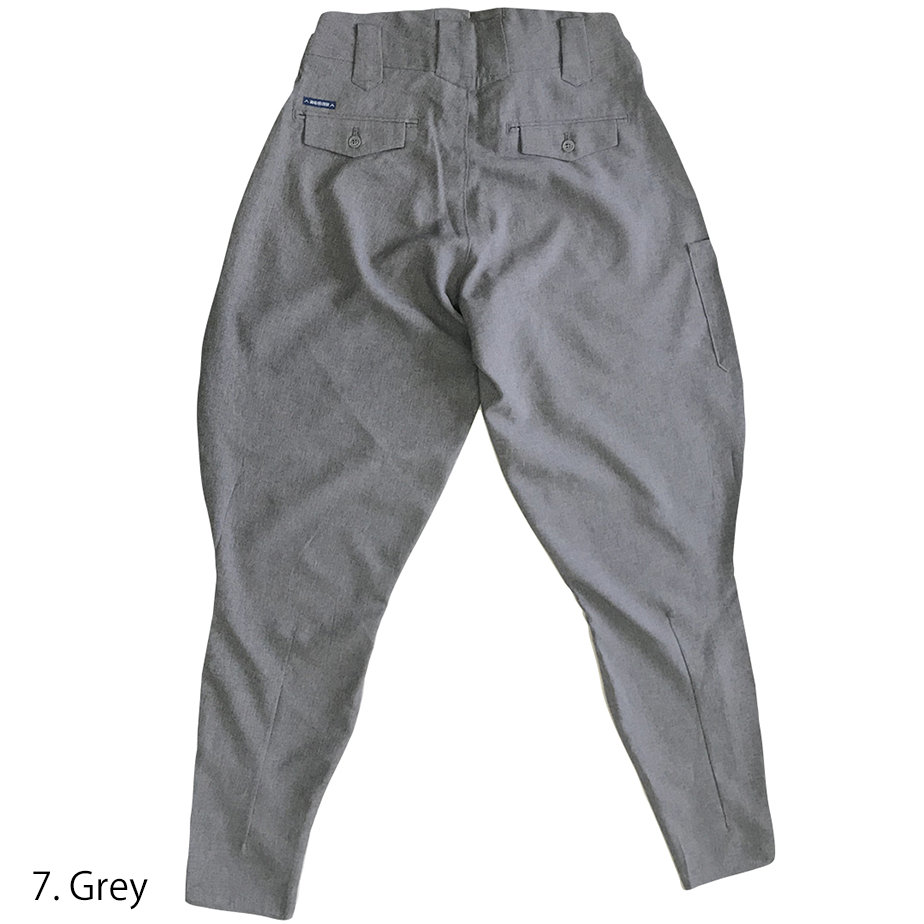 Toraichi grey tobi pants displayed from the back with riding-style silhouette