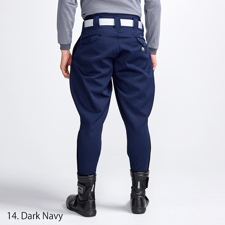 Toraichi navy tobi pants back view with tapered cut