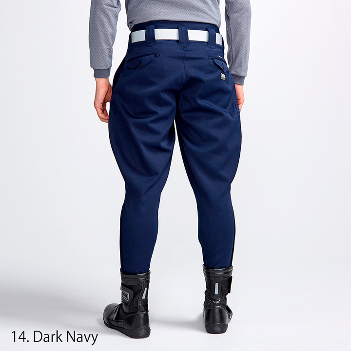 Toraichi navy tobi pants back view with tapered cut