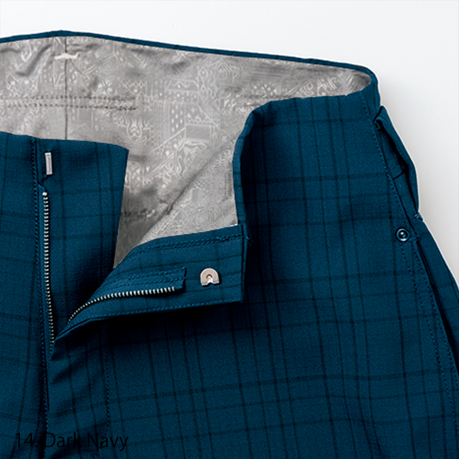Toraichi horse riding style tobi pants in navy check fabric with boots