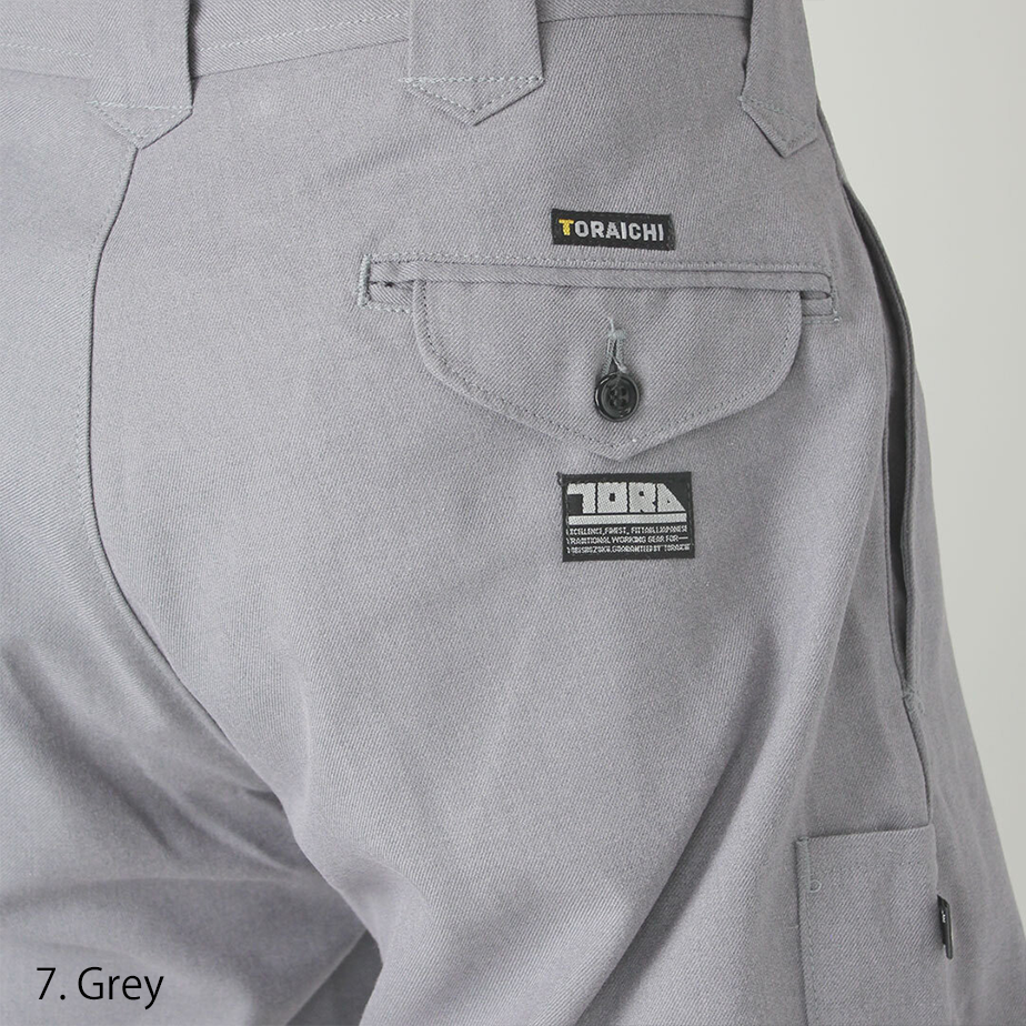 Toraichi work pants in grey fabric, horse riding silhouette