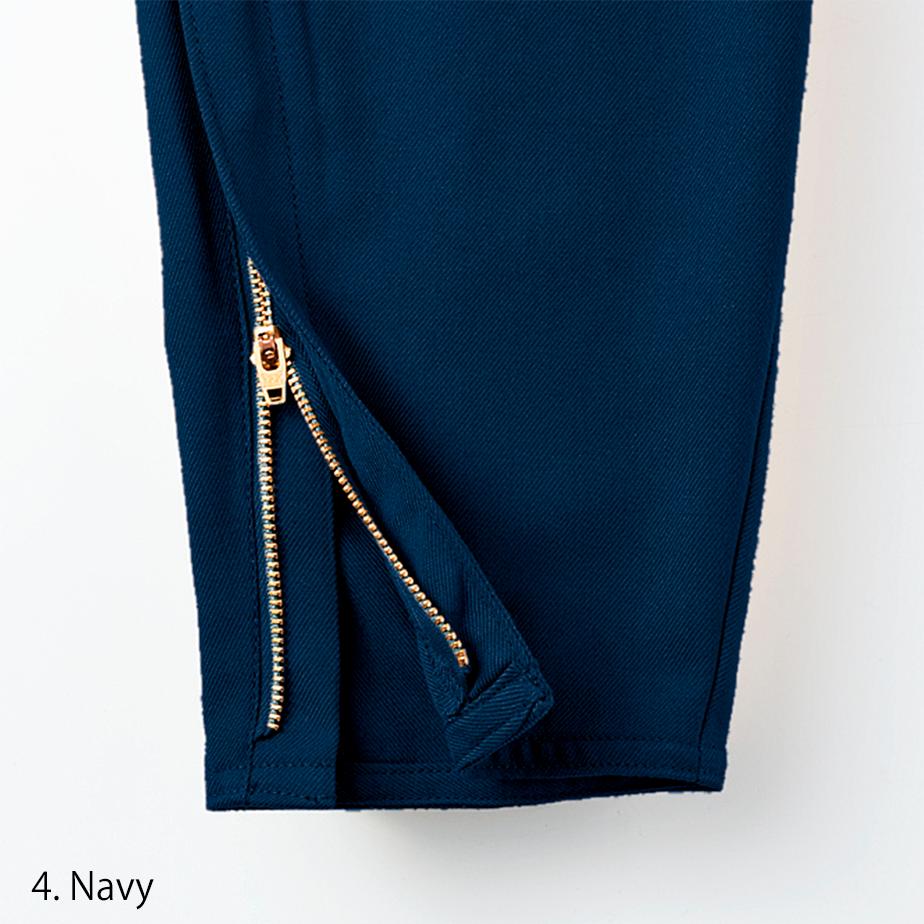 Rear fit view of navy Toraichi tobi pants with tailored taper