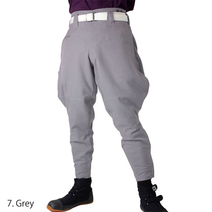 Toraichi tobi pants in grey with tapered horse riding cut