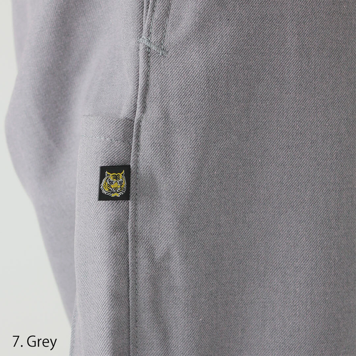 Toraichi grey riding pants shown flat with front view