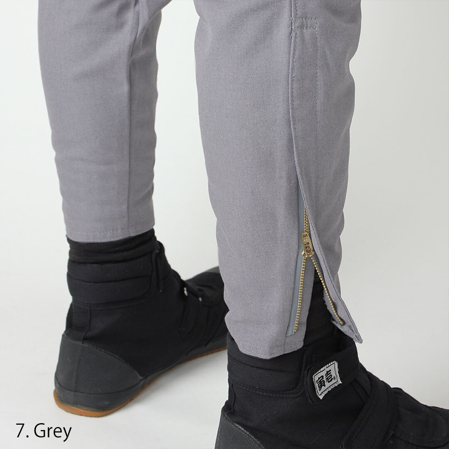 Grey tobi pants for workwear with reinforced seams and zipper cuff