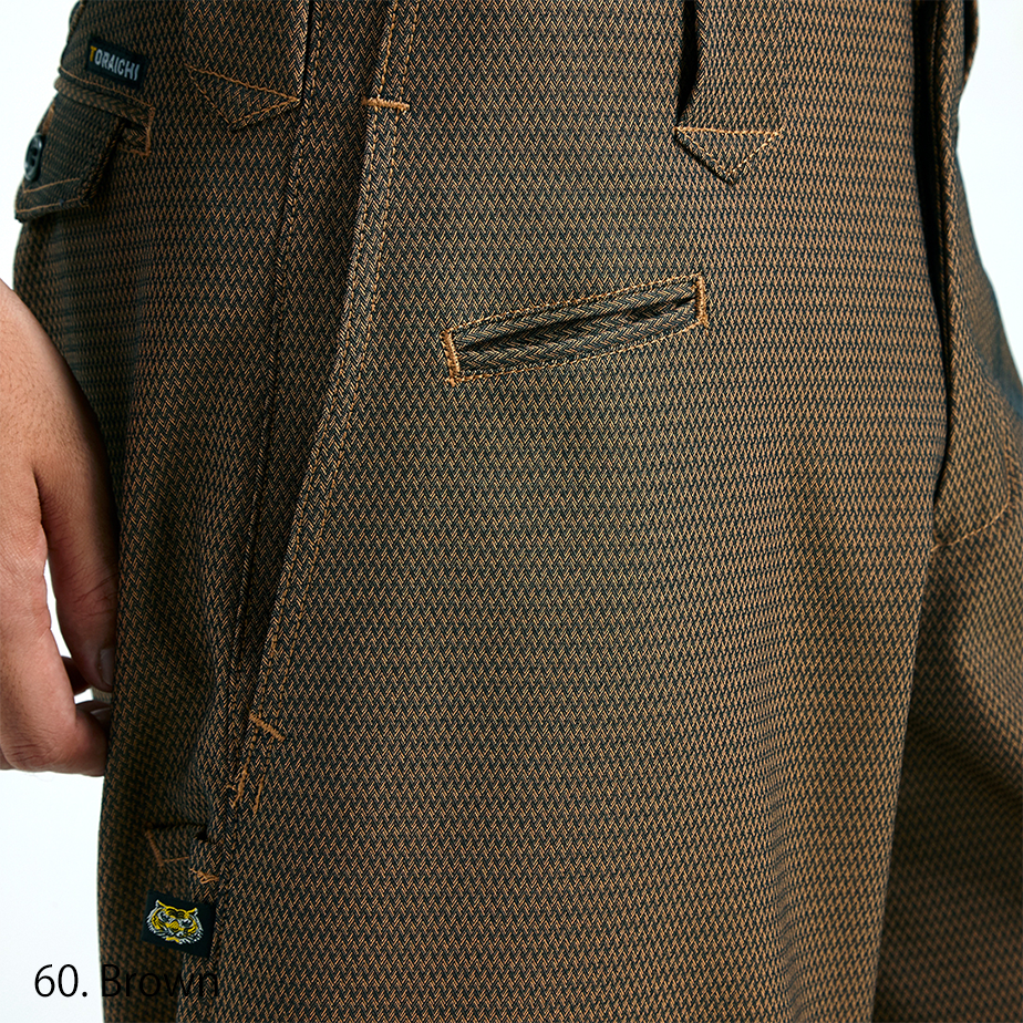 Slim tobi pants in brown fabric with subtle weave texture