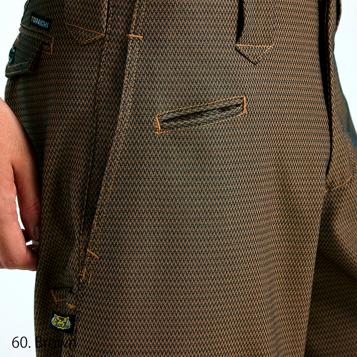 Slim tobi pants in brown fabric with subtle weave texture