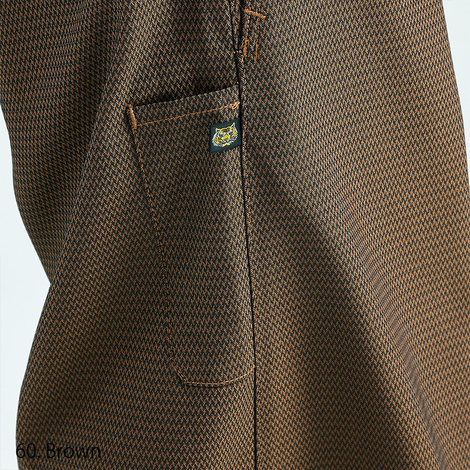 Classic Japanese construction pants in brown, slim silhouette