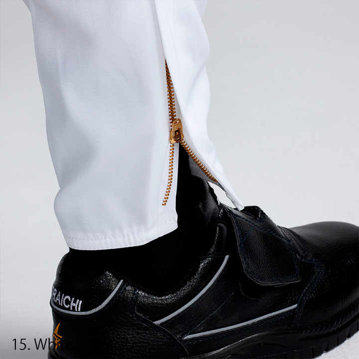 Toraichi tobi pants collection showing navy, white, and silver variations