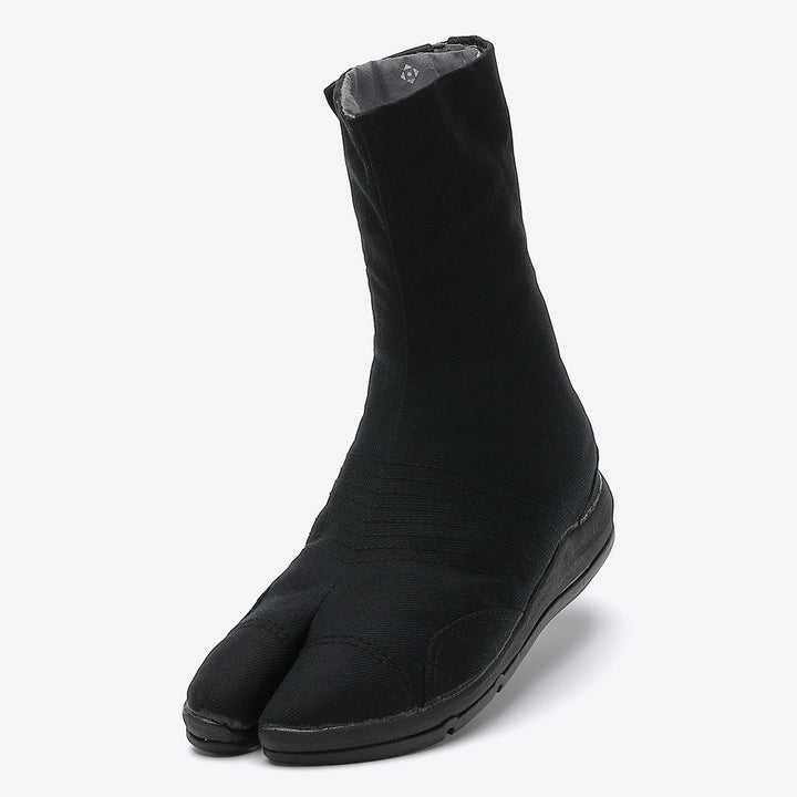 Front view of black Tabi Shoes with split-toe design
