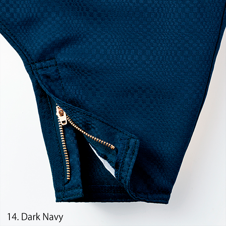 High-waisted navy polyester tobi pants front view