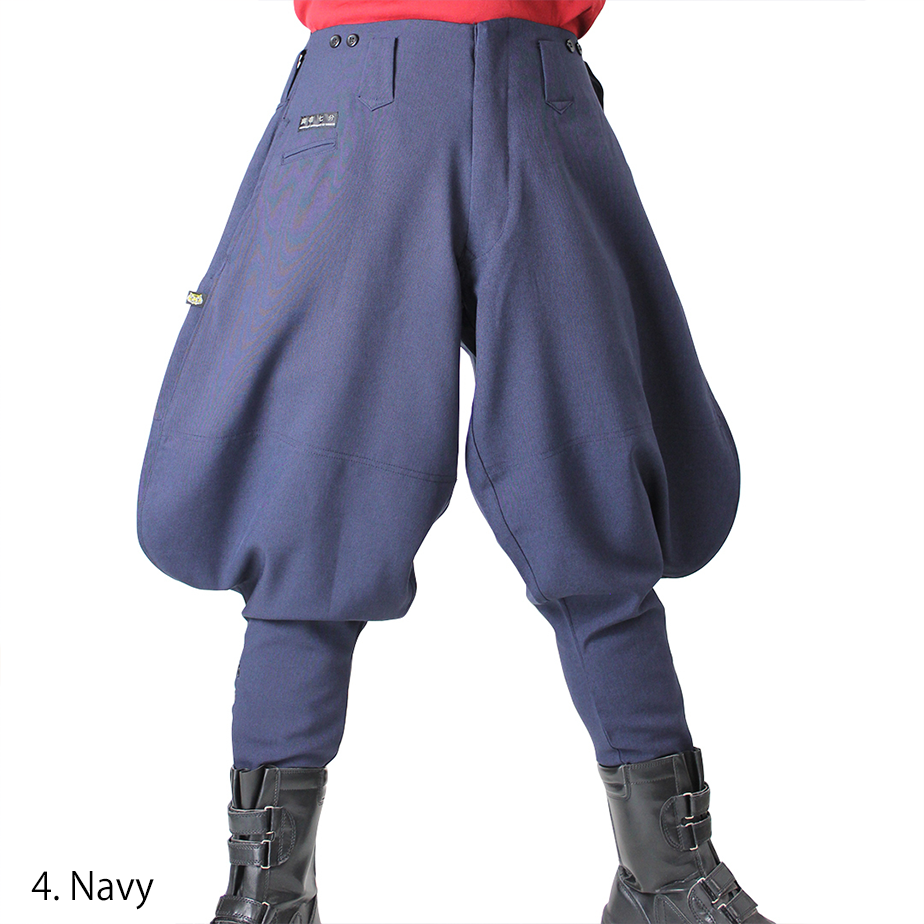 Back view of Toraichi navy tobi pants, displaying rear pockets and traditional workwear shape