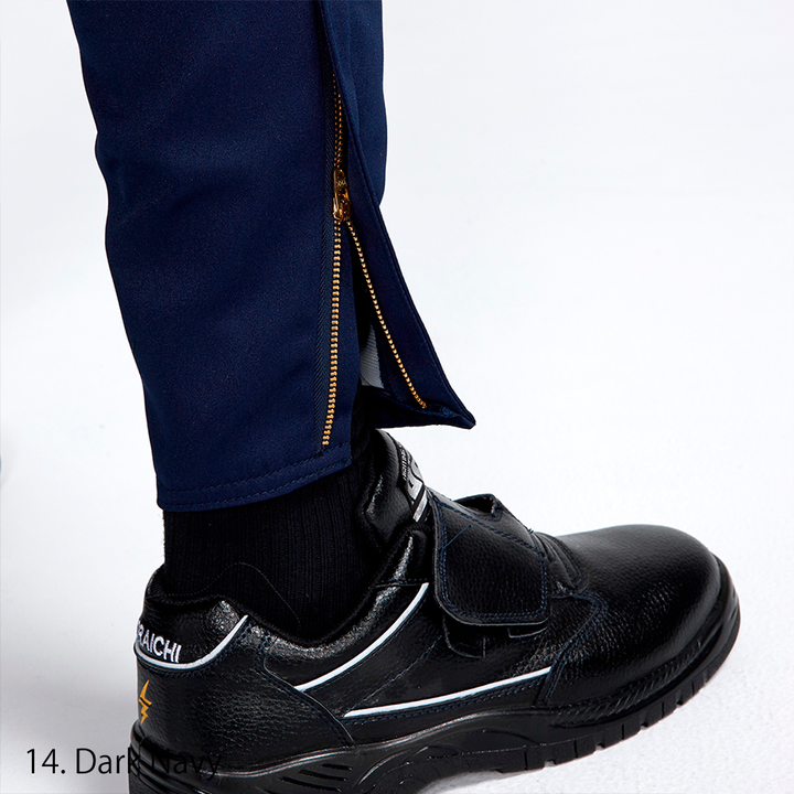 Traditional Toraichi tobi pants in dark navy, wide seat design with back pockets visible