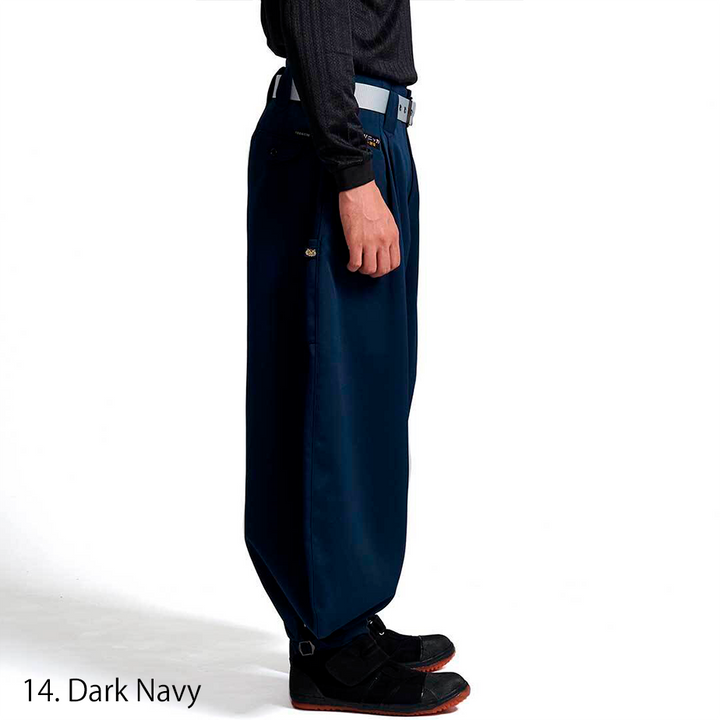 back view of toraichi v nikka pants in dark navy