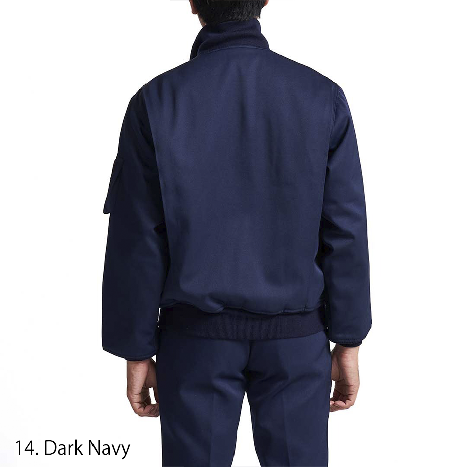 Three-quarter angle emphasizing full-length zipper and ribbed cuffs