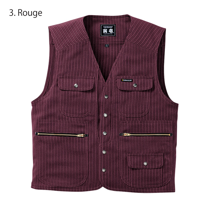 Close-up of chest pockets and snap buttons on Toraichi 4309-611 tobi vest