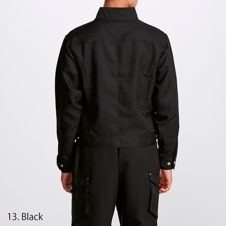 Back view highlighting the structured shoulders and short-length cut