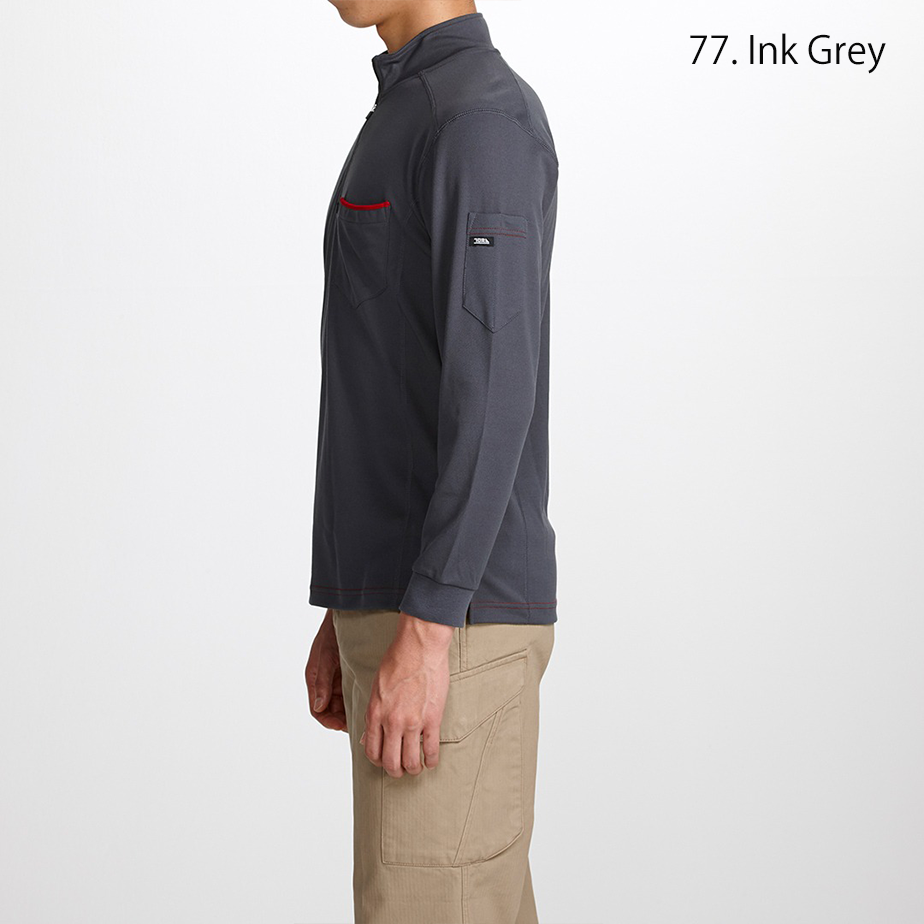 Side profile of the Toraichi 5960-623 high-neck shirt displaying the quick-dry cotton-poly blend fabric and relaxed fit.
