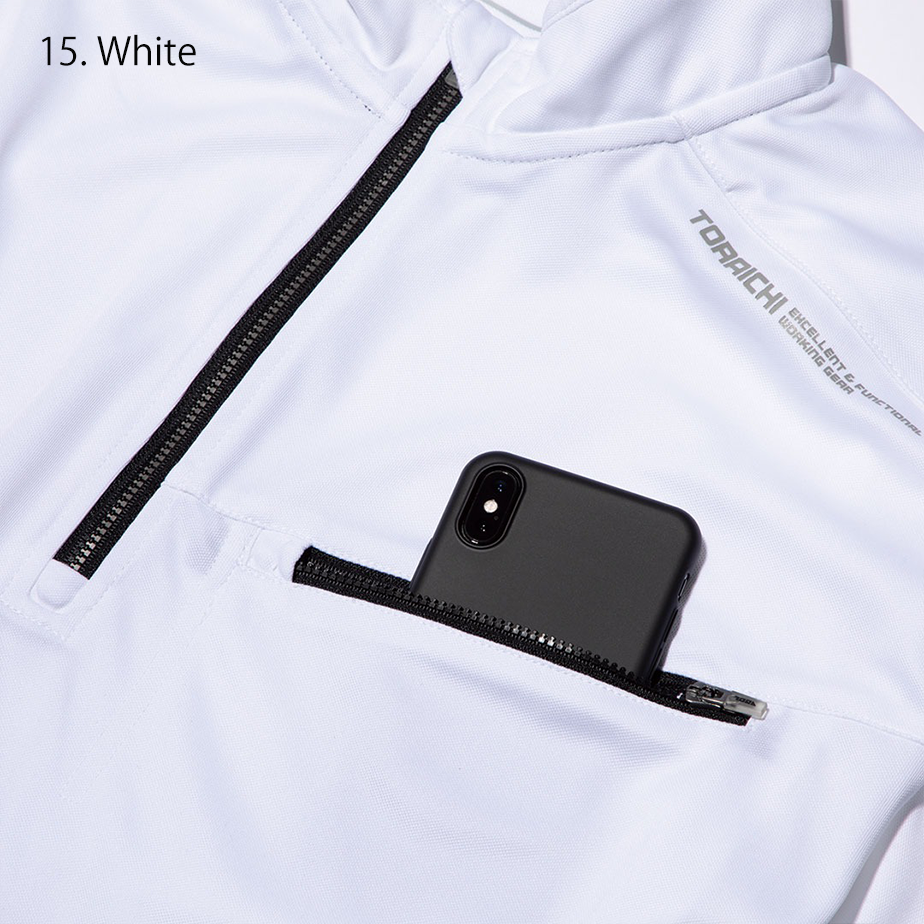 Detailed view of the collar and zipper area emphasizing the high-neck design and technical finish.