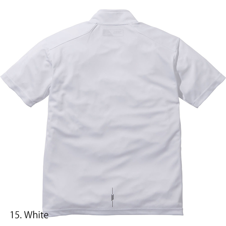 Back view of the Toraichi Japanese workwear short-sleeve zip shirt showing ergonomic seam placement and durable construction.