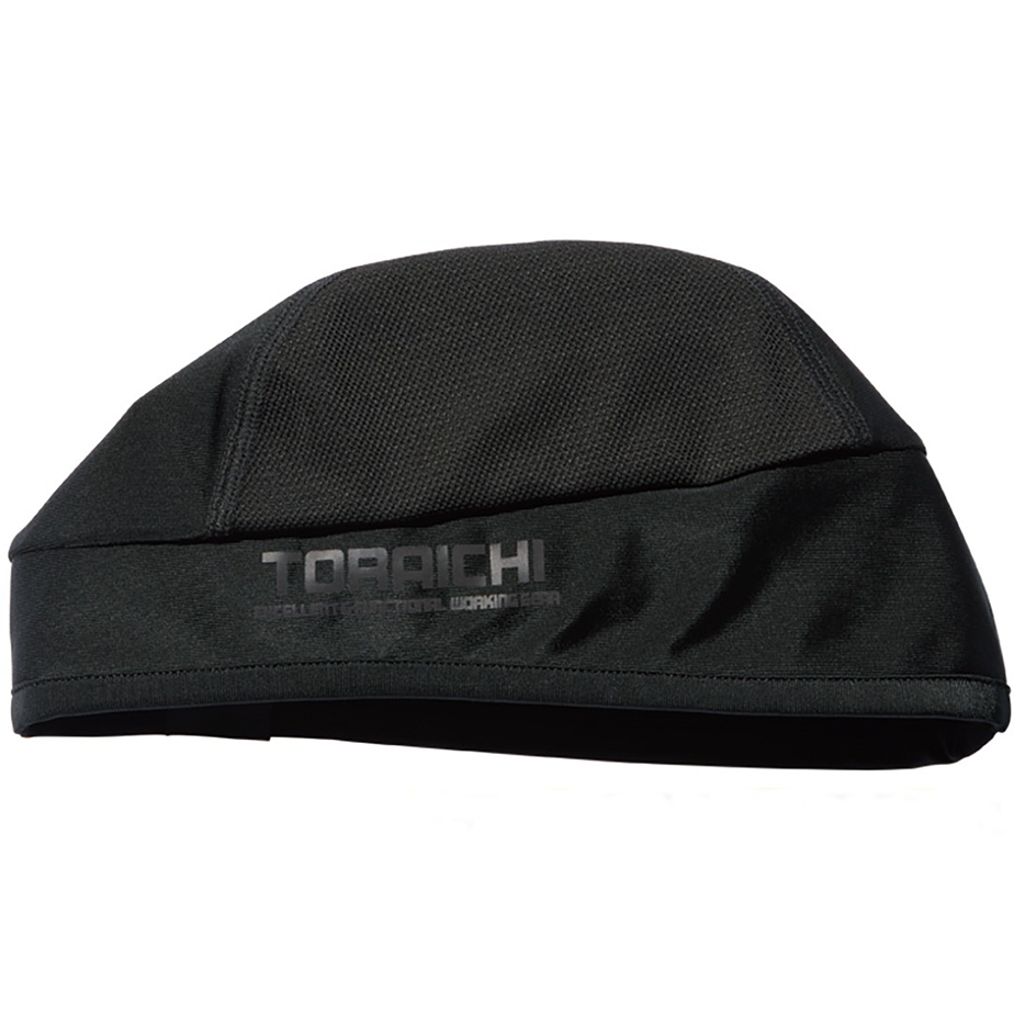 The Toraichi Japanese workwear 5982-912 helmet liner in black showing lightweight construction with breathable mesh and reflective logo detail.