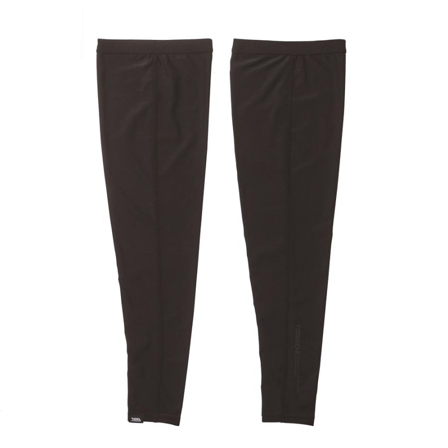 The Toraichi Japanese workwear 5982-942 leg covers in black showing a slim protective design and elastic openings for secure fit.