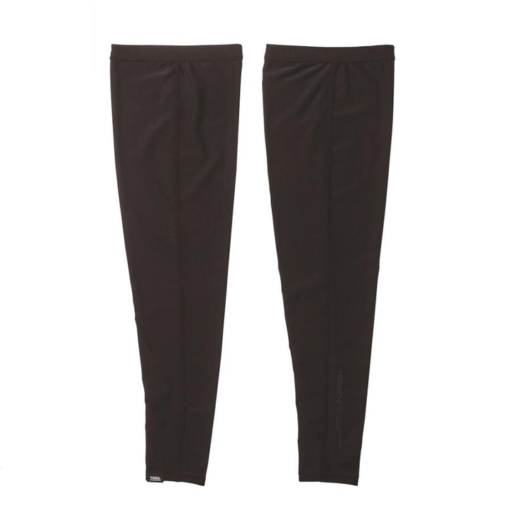 The Toraichi Japanese workwear 5982-942 leg covers in black showing a slim protective design and elastic openings for secure fit.