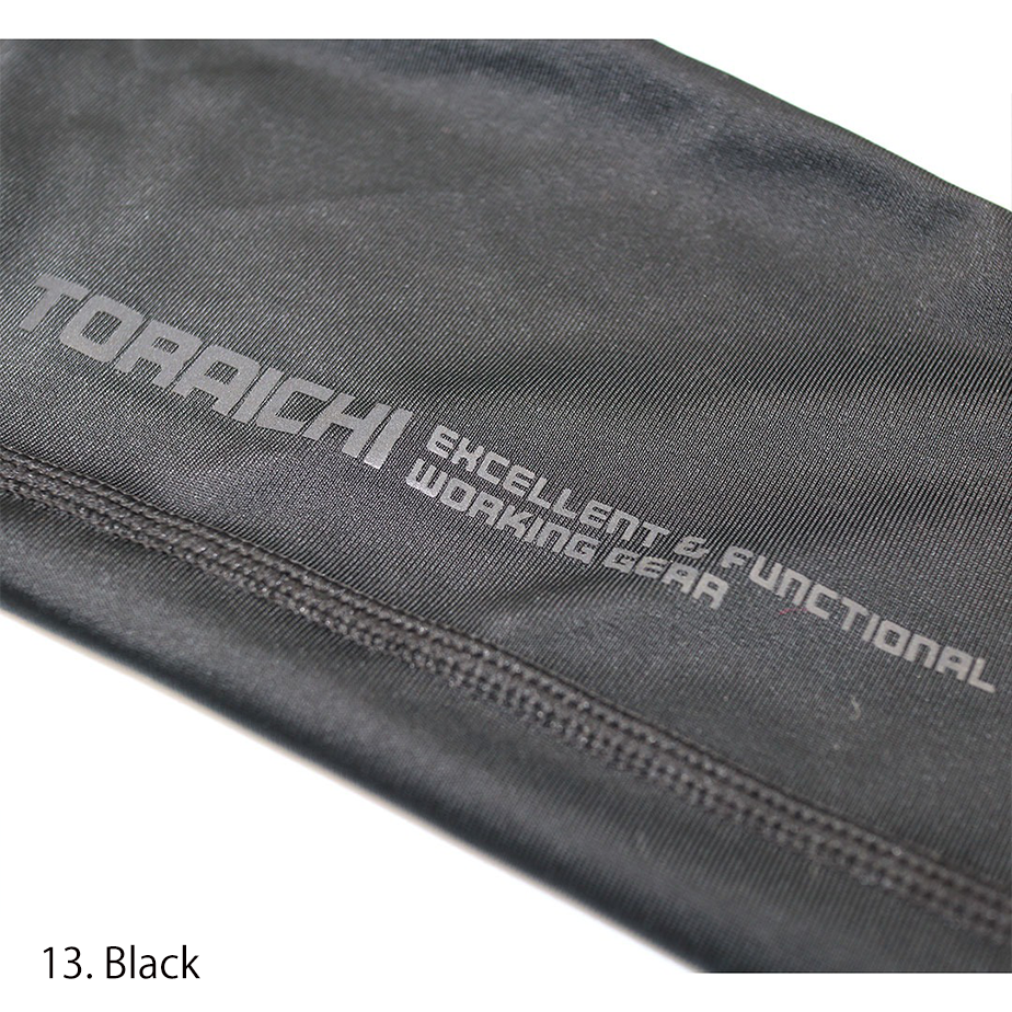 Close-up of the Toraichi Japanese workwear leg covers highlighting stretch fabric and reinforced seam detail.