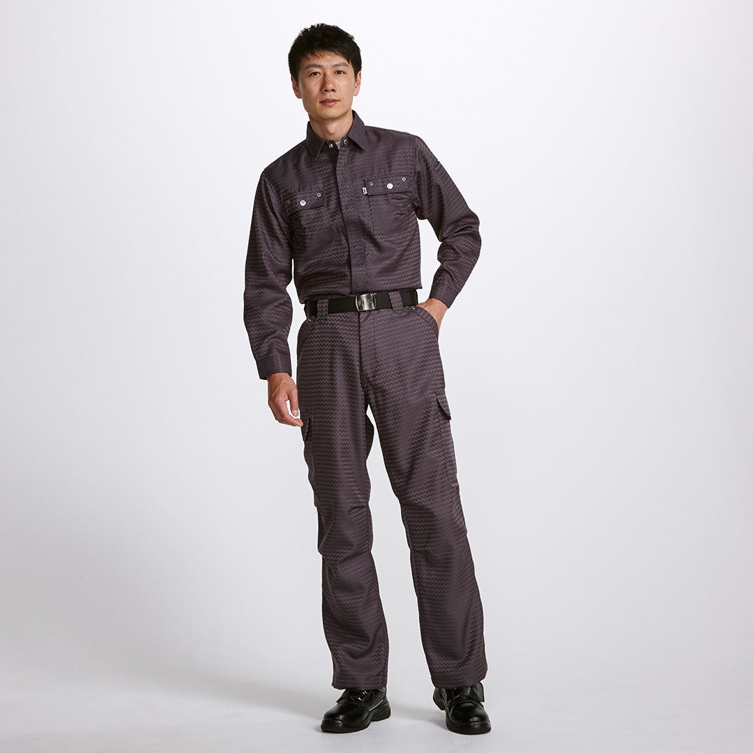 Three-quarter front view displaying the textured day-and-night weave and button-down detail