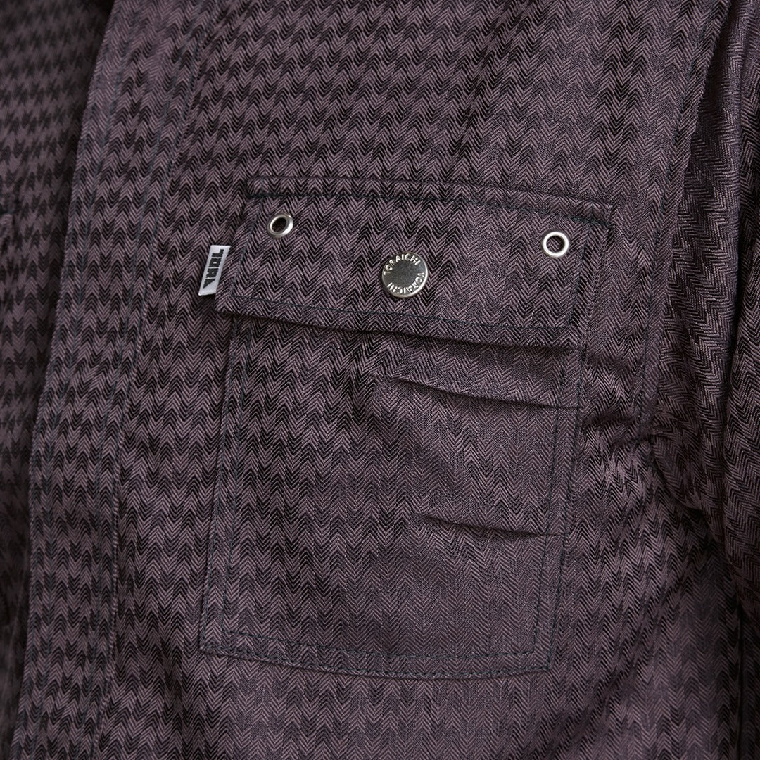 Front torso view emphasizing chest pocket symmetry and durable weave texture