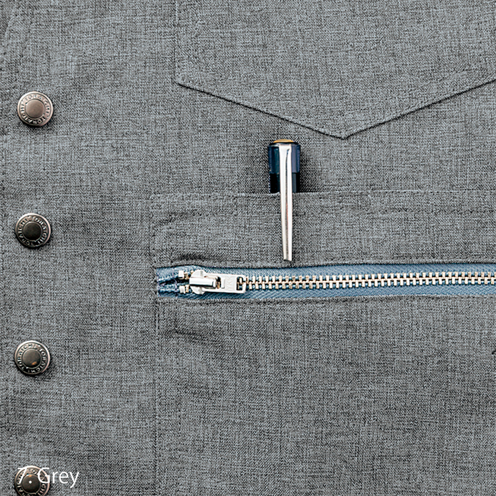 Zipper pocket detail on Toraichi 8021-611 Japanese workwear vest