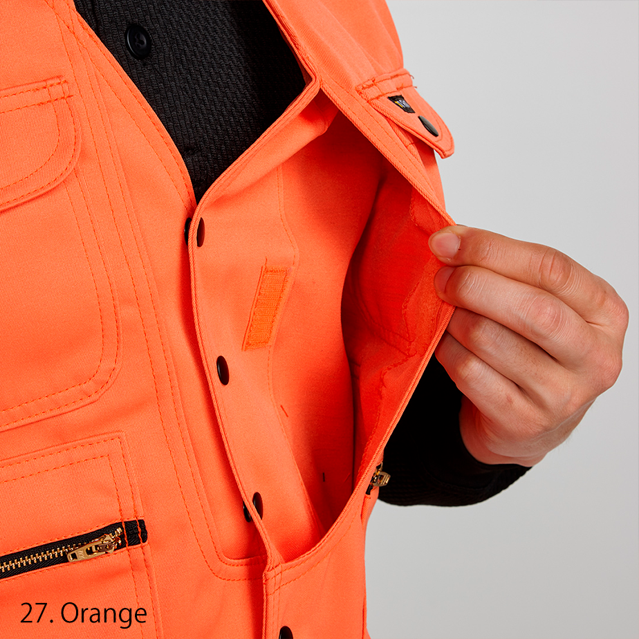 Model wearing Toraichi 2530-611 tobi vest layered over long sleeve shirt