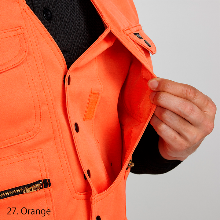 Model wearing Toraichi 2530-611 tobi vest layered over long sleeve shirt