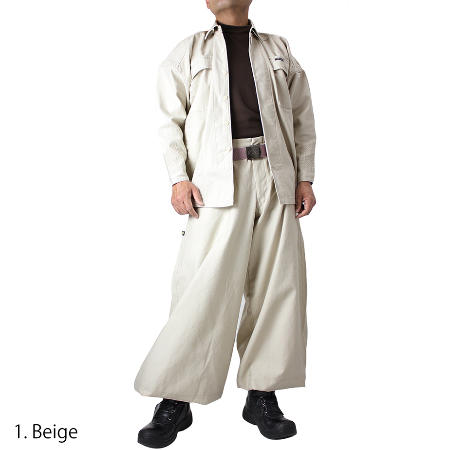 Side view of Toraichi tobi work shirt showing structured silhouette