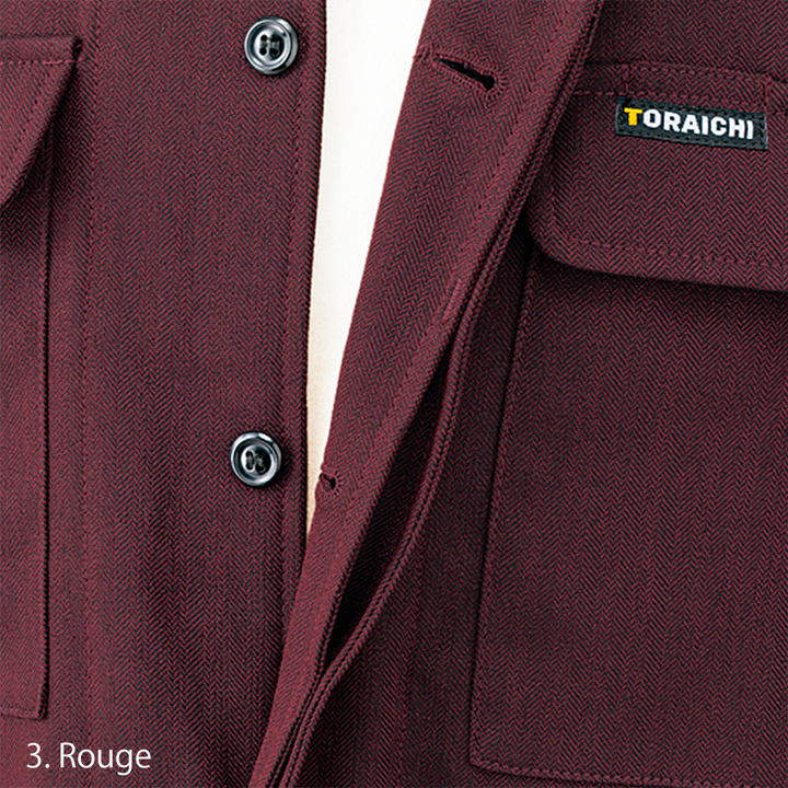 Side angle showing structured shoulders and long sleeve silhouette of Toraichi Japanese workwear shirt