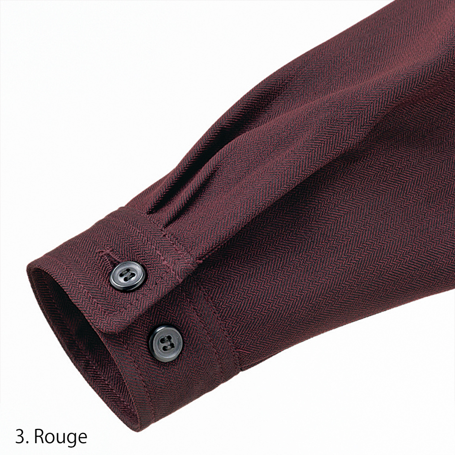 Close-up of pocket flap and Toraichi logo tag stitched on red pinstripe polyester fabric