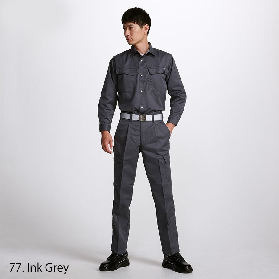 Model wearing full set with Toraichi tobi shirt and matching workwear pants