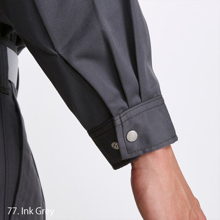 Group display of Toraichi tobi shirts in navy, grey, and silver color options