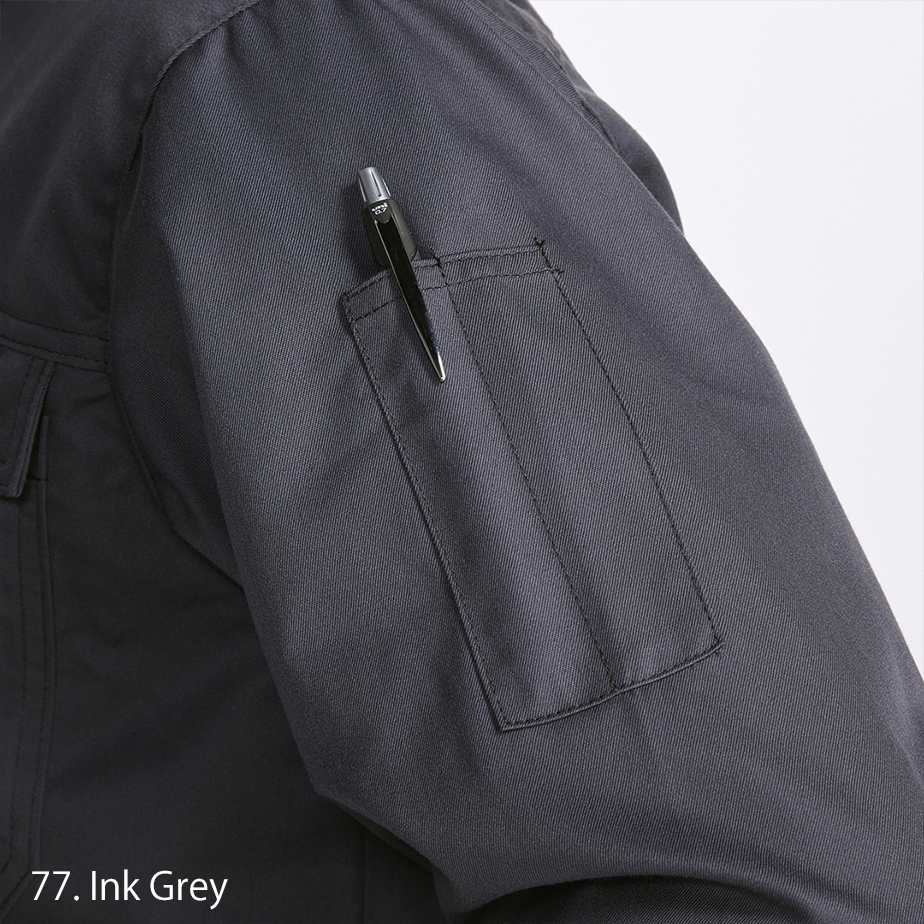 Angle view emphasizing clean lines and professional workwear silhouette
