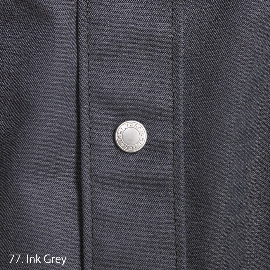 Flat lay of Toraichi tobi shirt in dark grey Japanese workwear design