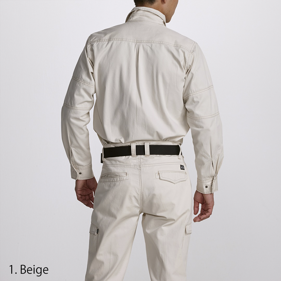 Side profile of Toraichi 2180-125 Japanese workwear shirt with black belt
