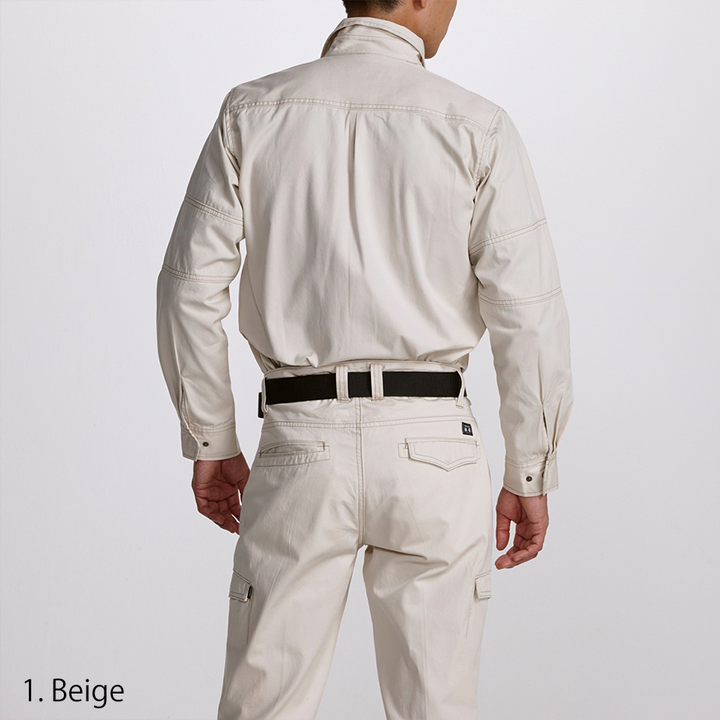 Side profile of Toraichi 2180-125 Japanese workwear shirt with black belt