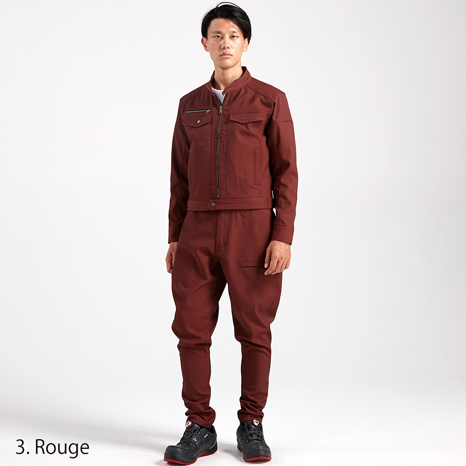 Macro image of the polyester fabric surface of the Toraichi 7760-720 trousers highlighting the textured weave.