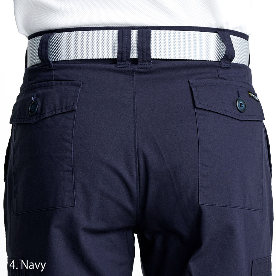 Detailed shot of the Toraichi Japanese workwear zipper pocket accent on the thigh, demonstrating functional precision and craftsmanship.