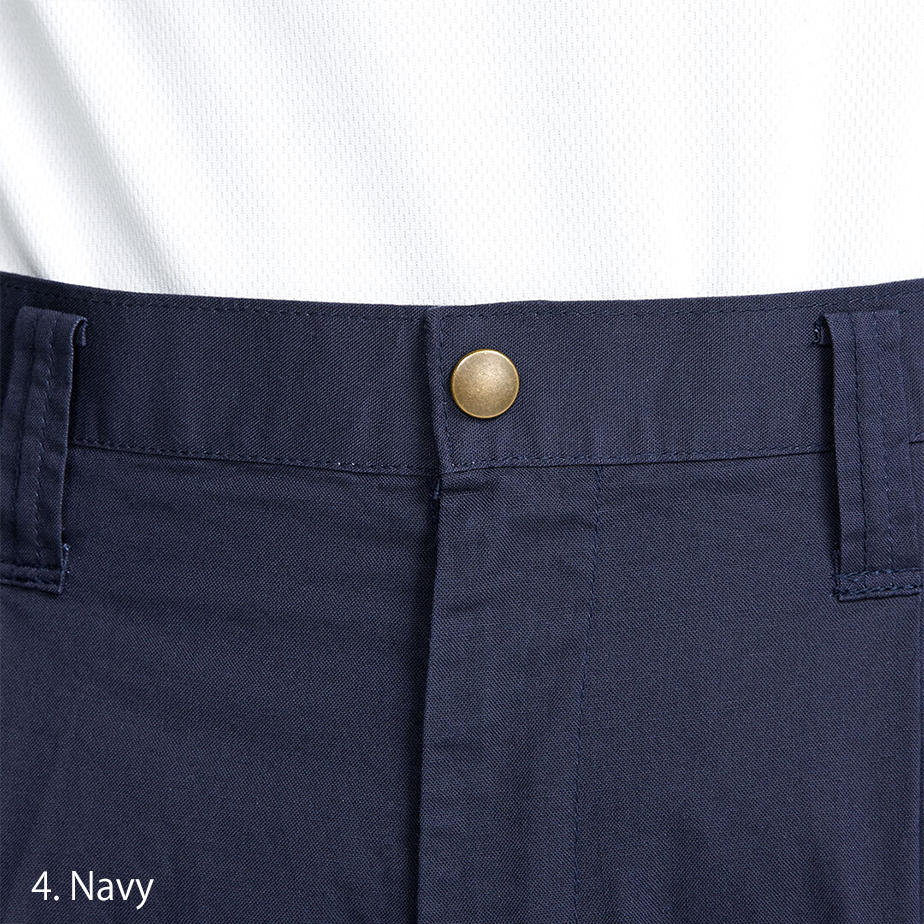 Side profile of the Toraichi two-tuck tobi workwear pants highlighting the clean line and ergonomic fit for balance and mobility.