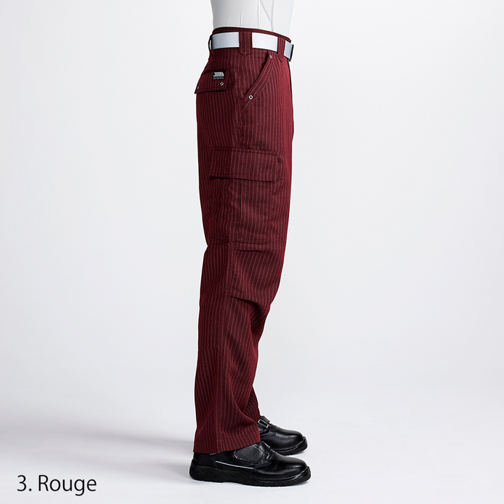 Side profile showing relaxed fit silhouette of Toraichi tobi pants
