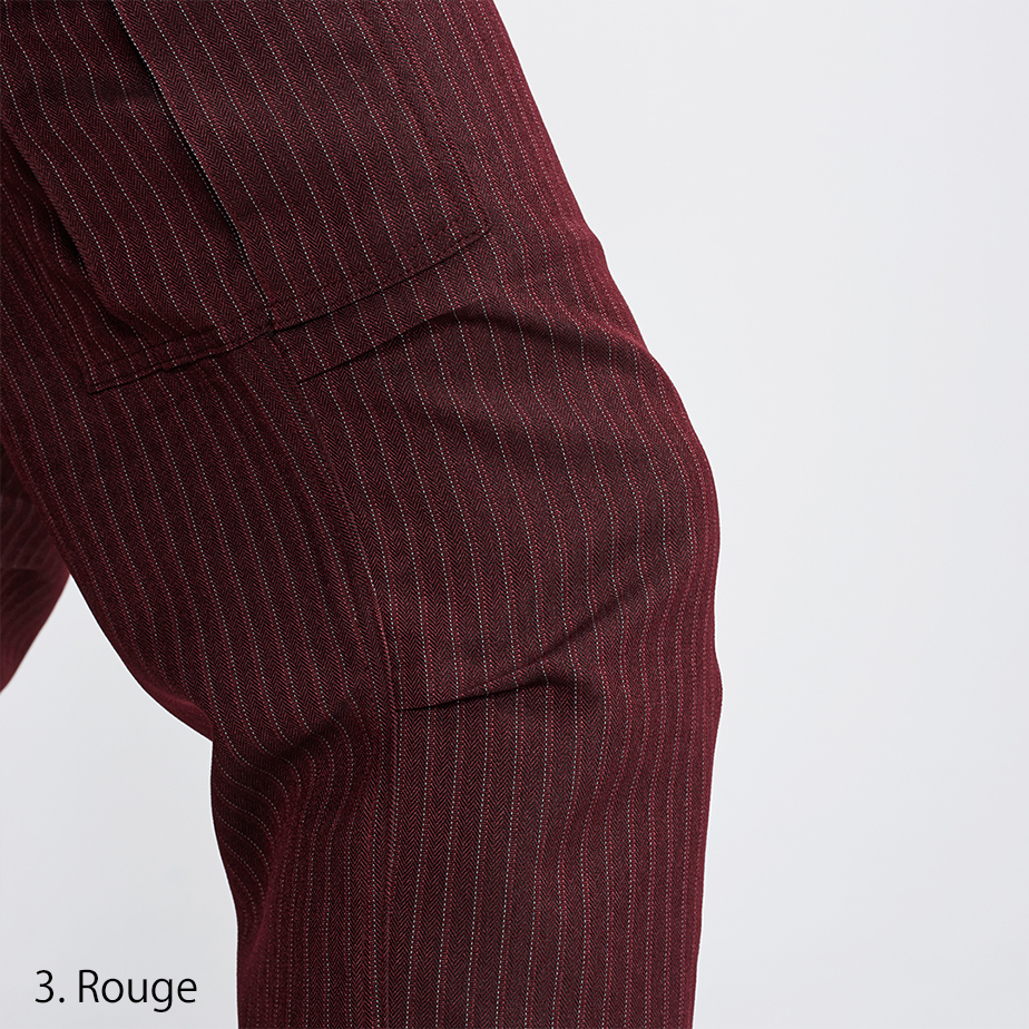 Toraichi tobi pants in rouge with fine pinstripe pattern
